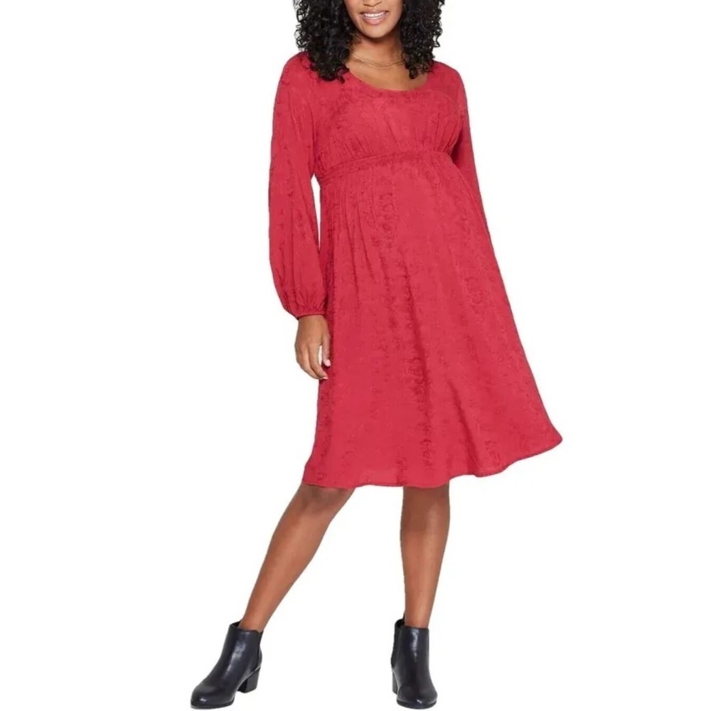 Isabel Maternity by Ingrid & Isabel Long Sleeve Jacquard Dress in Red - Size M